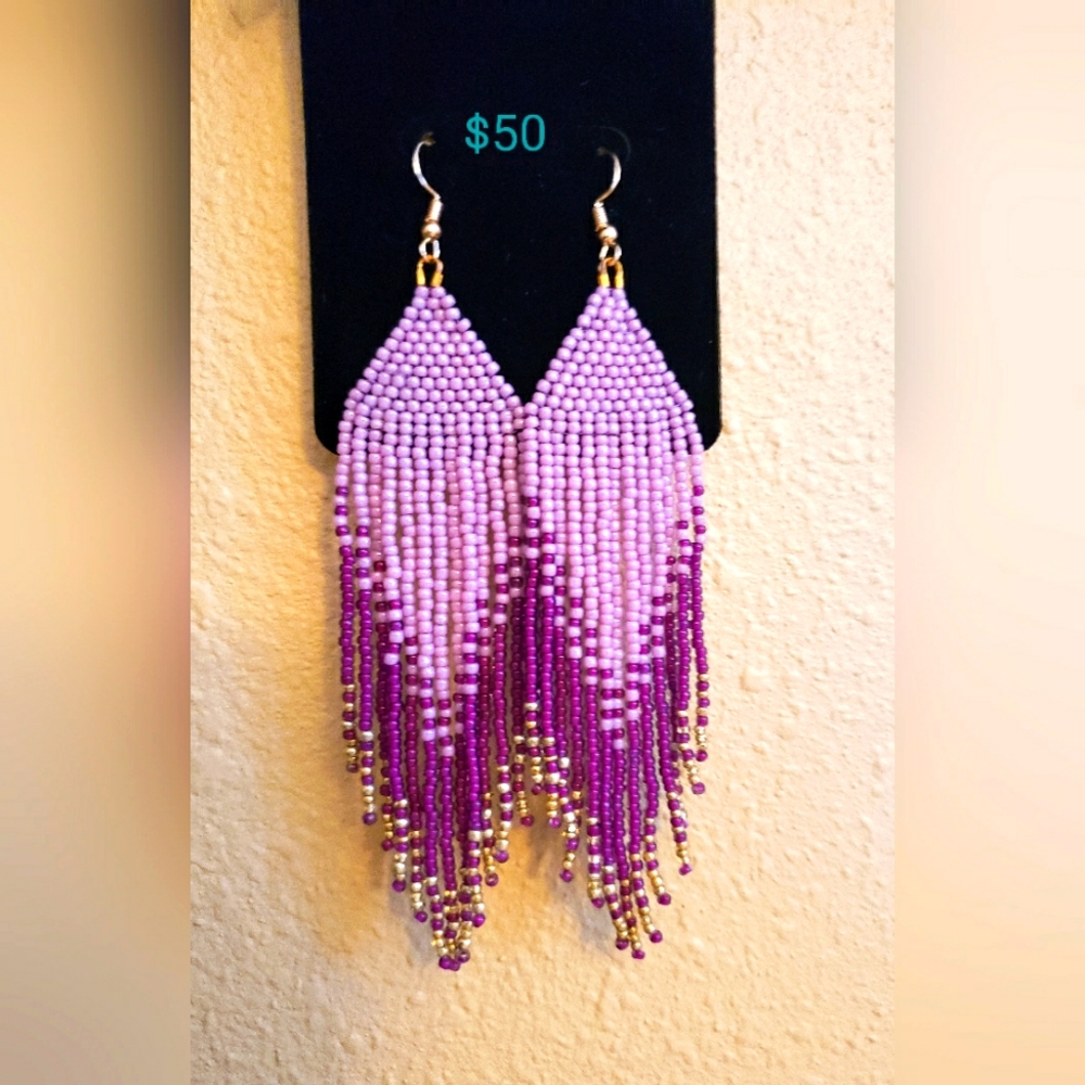 Seed bead fringe earrings